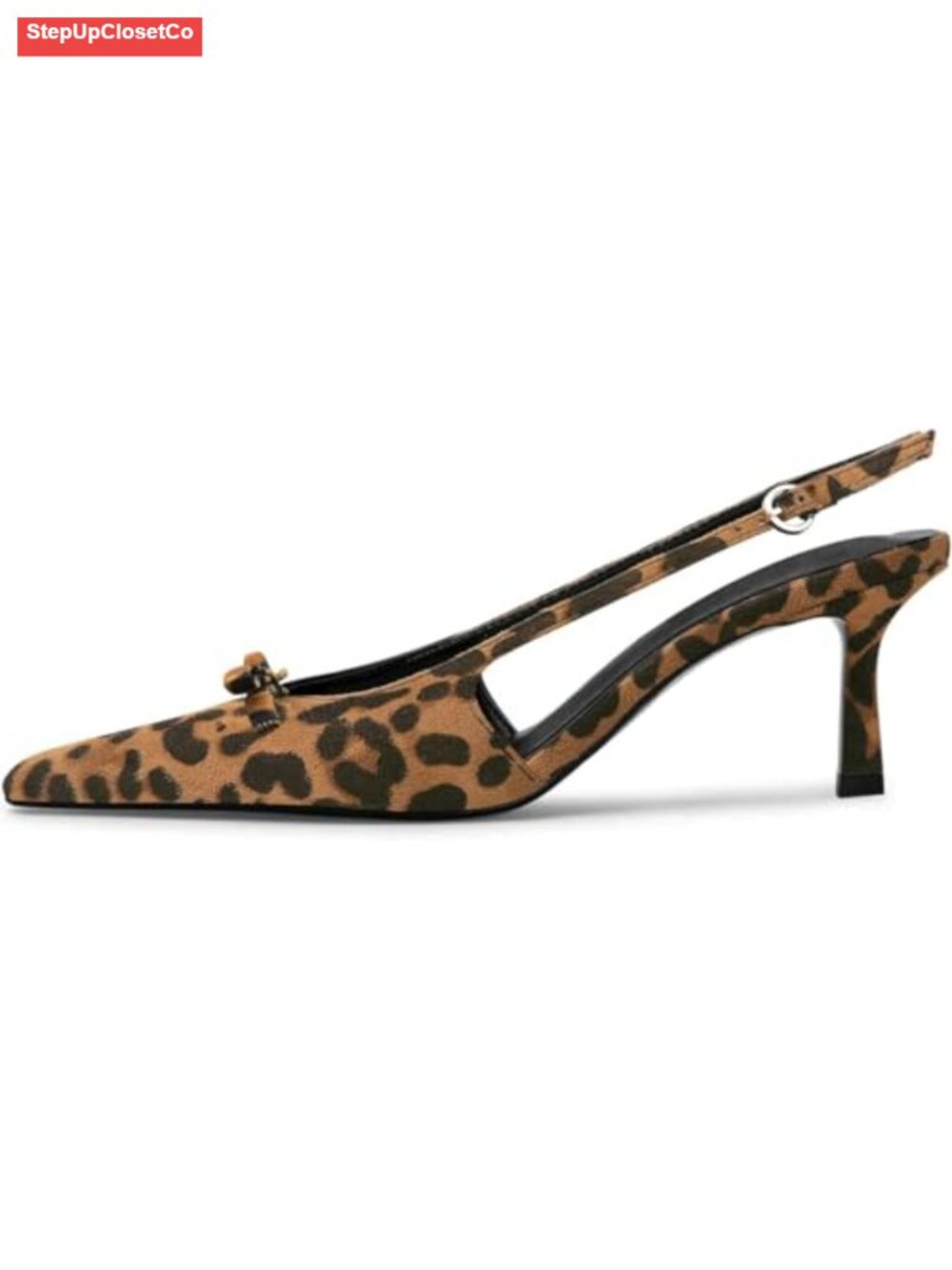 Slingback Kitten Heels Pointed Toe Bow Pumps Faux Leather Dress Party